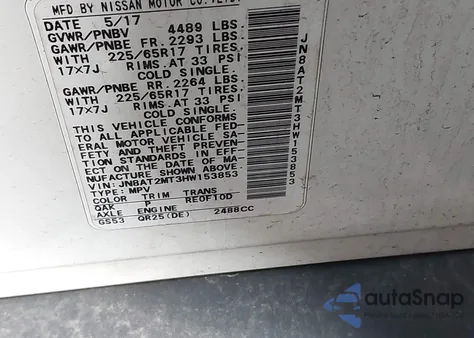 2017 Nissan Rogue Sv из США, поврежденный, VIN JN8AT2MT3HW153853